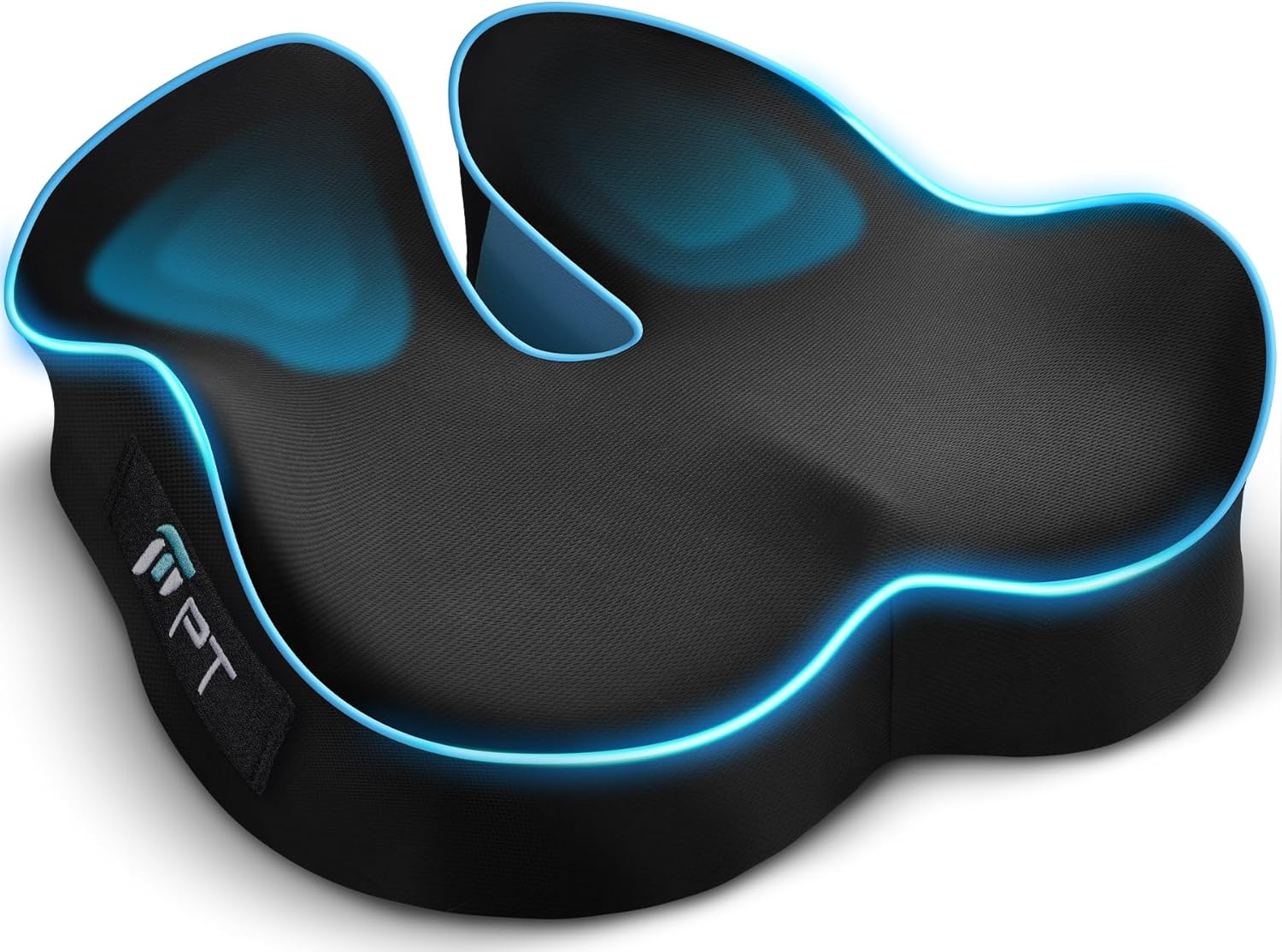 POOTACK black memory foam seat cushion on a chair, side profile
