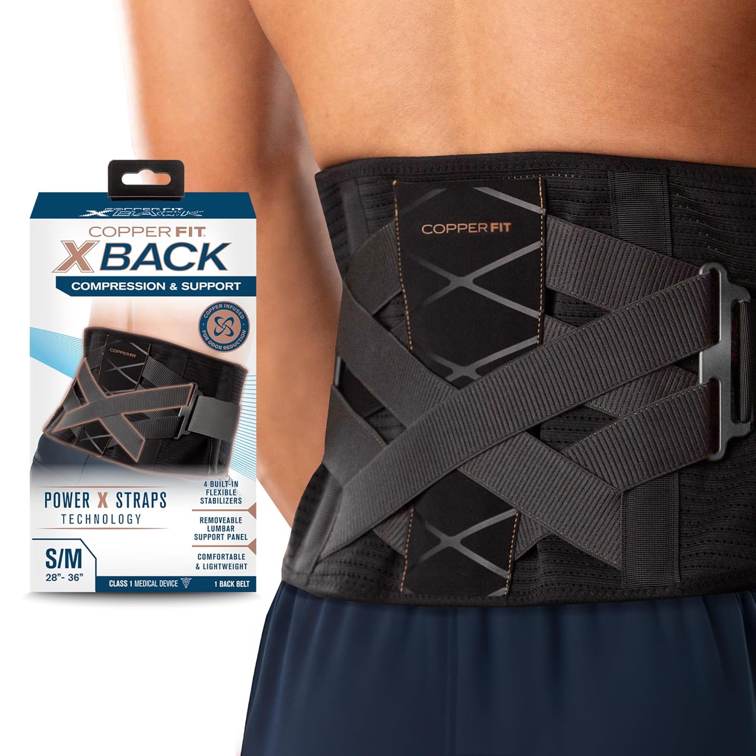 Copper Fit X-Back lower back brace with adjustable straps